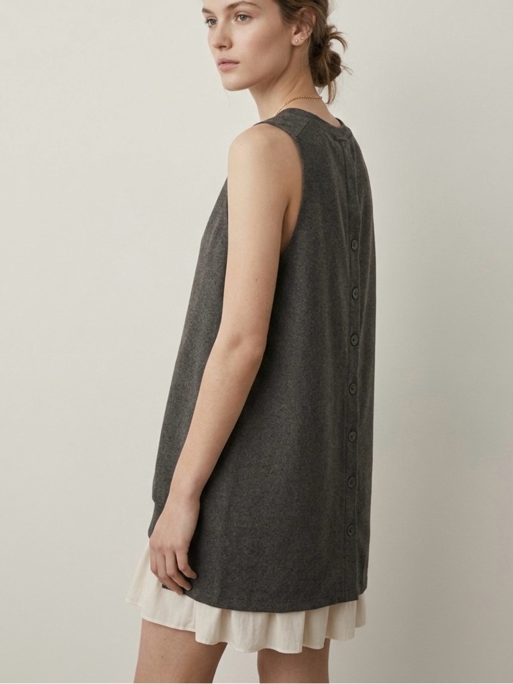 La Mine D’or Sleeveless V-Neck Button-Back Tunic Dress Korean Fashion Minimalist